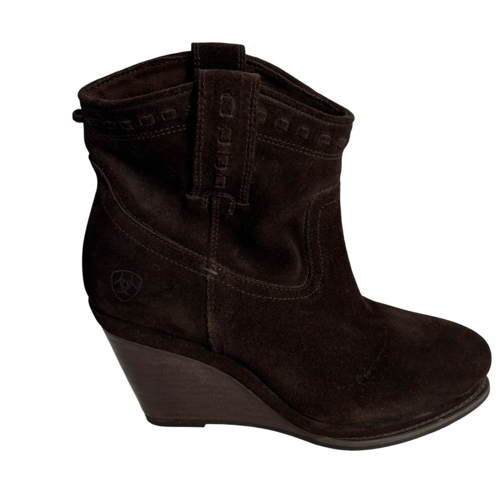 Ariat Womens 7.5 B Brown Suede Wedge Ankle Boots Booties Cowgirl Western Y2K